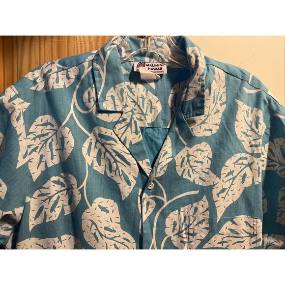 Malihini Vintage Men’s L Blue White Floral SS Button Cotton Blend Hawaiian Shirt - Picture 4 of 11